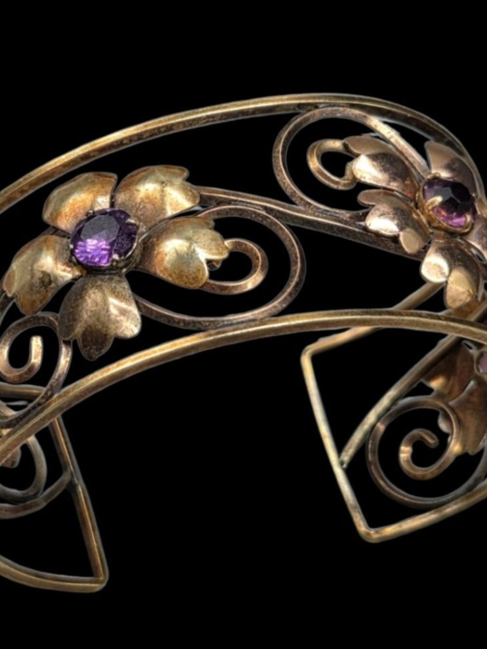 VTG Harper 1/20 12K Gold Filled Filigree Amethyst Flower Cuff Bracelet 6.5" - Picture 16 of 16